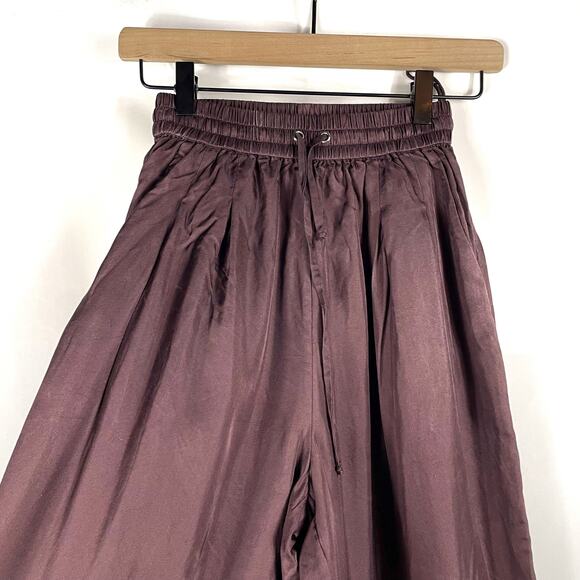 Silk Laundry Slouch Pull On Pants Brown Silk Elastic Waist Pleated‎ Ankle Sz XS - Picture 5 of 13